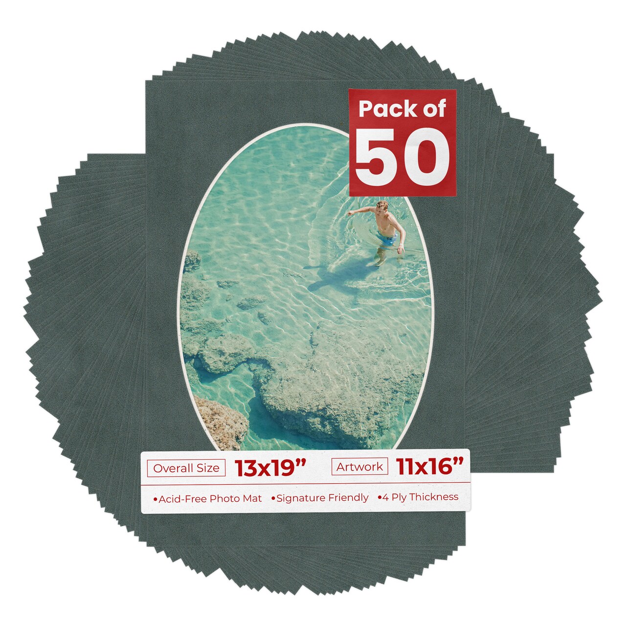 Dark Grey Suede Mat Board for 13x19 Frames - Oval Opening for 11x16 Photos